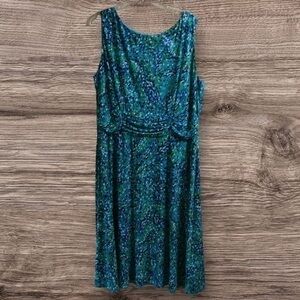 Laura Jeffries blue/green abstract sleeveless dress. Stretch 22W.